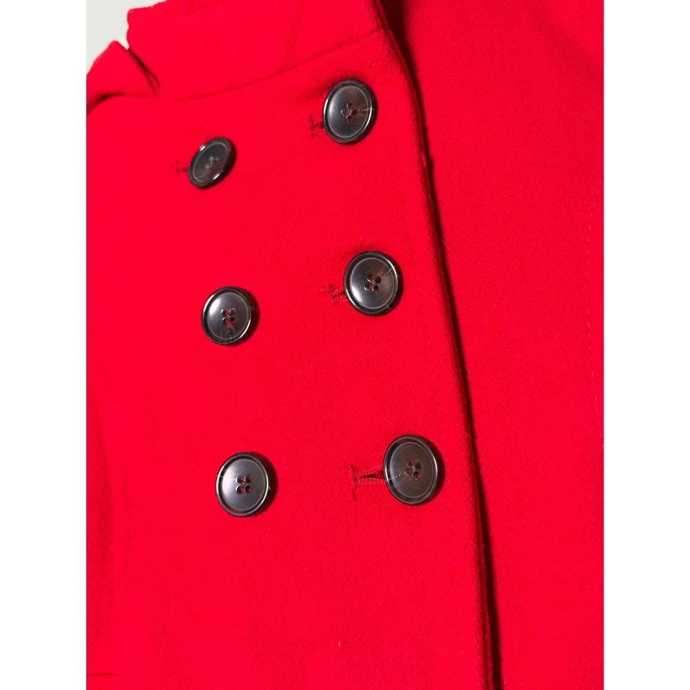 Old Navy Girls 3T Red Wool Blend Hooded Peacoat Double Breasted Jacket EUC